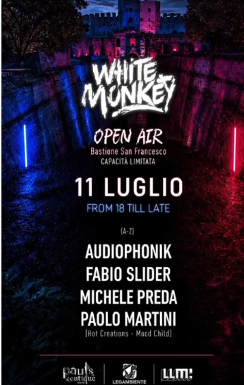 WHITE MONKEY OPEN AIR 🐒✨ - Concerti a Bastione San Francesco Via dell’Autiere, 37133 Verona VR, Verona